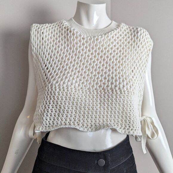Zara Crochet cropped tank top side ties mesh see through size M - Picture 4 of 8